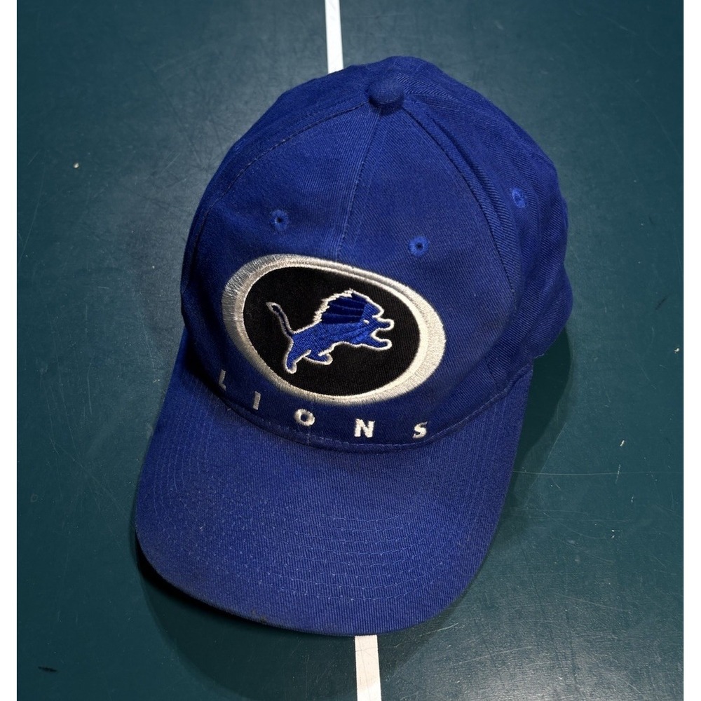 Vintage 90's Detroit Lions Throwback Logo Strapback Hat Cap Blue‎ Football